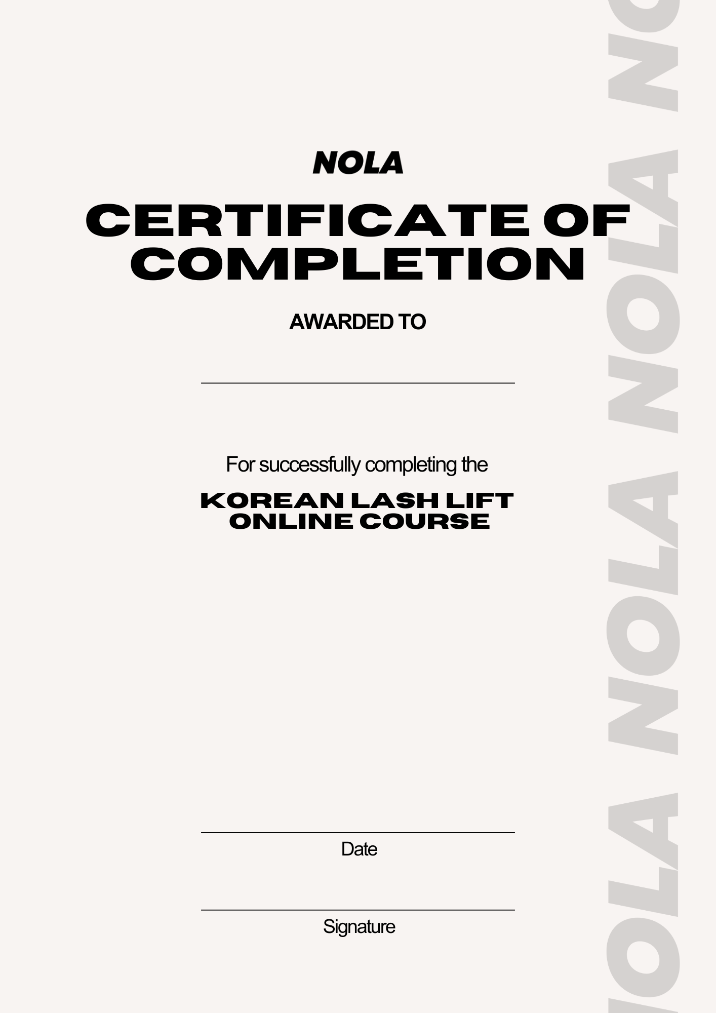 NOLA Academy Certificate of Completion